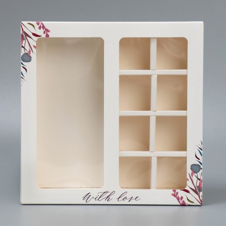 Box for 8 sweets and chocolate with cells, confectionery packaging, With Love 18 x 18 x 4 cm-2