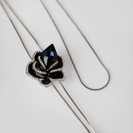 Pendant "flower" rose, black-blue color in silver, 72 cm