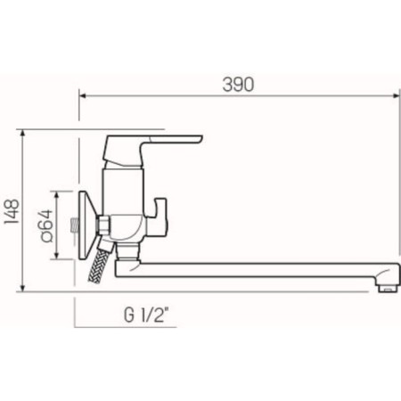 Bath mixer "RMS" SL123-006E, pour 350 mm, shower set, zinc, chromium-1