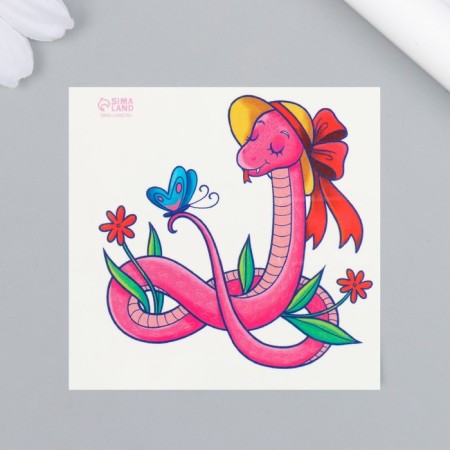 Tattoo on the body color "Snake in a hat in a clearing" 6x6 cm-1