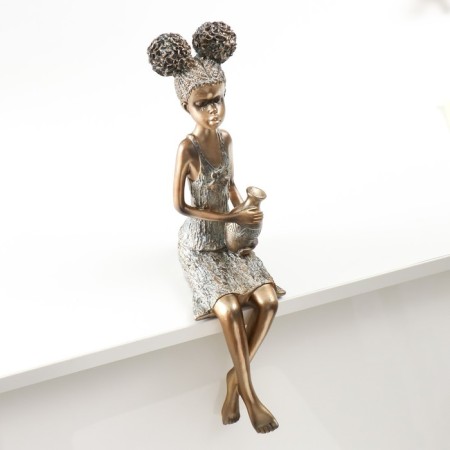 Polystone souvenir "Girl with curly tails, with a jug" under bronze 14.5x8.5x34.5 cm-1