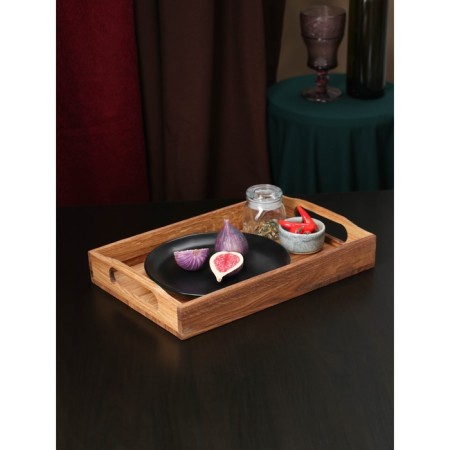 Tray with pens "retro", 35 × 23 × 5 cm, solid oak-1