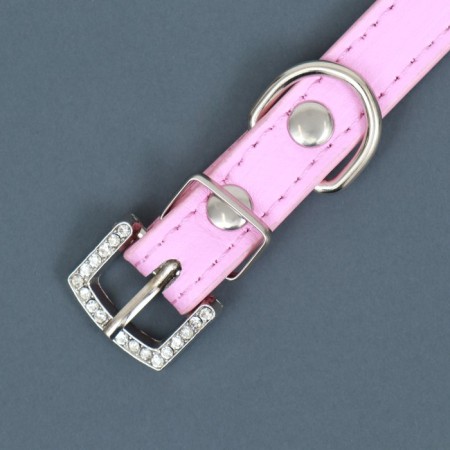 A collar with rows of 4 rows and rhinestones on a buckle, 38 x 1.5 cm, Osh 26-33, pink-4