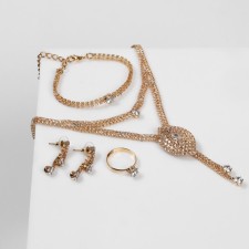 Set 4 objects: earrings, necklaces, bracelet, jacqueline ring, 2 threads, white color in gold