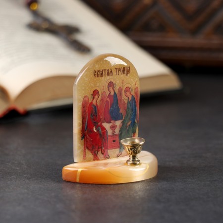 Icon with the candlestick "Holy Trinity", Selenite-1