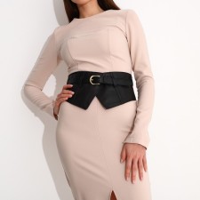 Women's belt, width 15 cm, metal buckle, black color