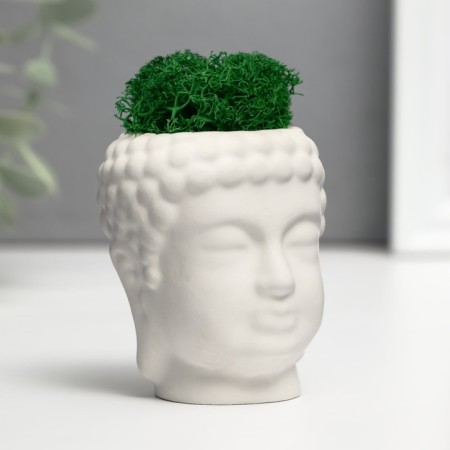 Concrete Kashpo "Buddha" with moss 7*6 cm white (moss green stabilized)-1