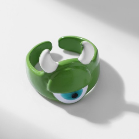 Ring "Montrustrik" with horns and eye, the color is green, dimensionless-1