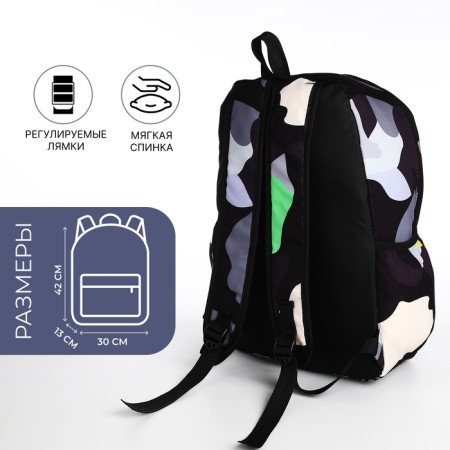 Youth backpack from textiles, 3 pockets, black/gray color-1