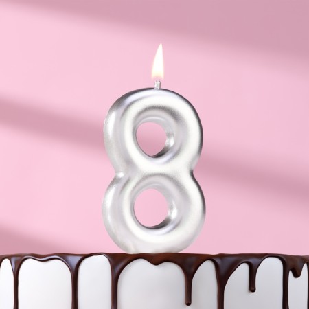 Candle in the Cake "European", number "8", 6 cm, silver