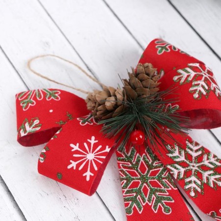 Jewelry decoration "Bow with cones" (set 2 pcs) 13.5x17.5 cm, red-1
