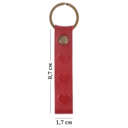 Leather keychain for a car key, strap, genuine leather, red, heart-4