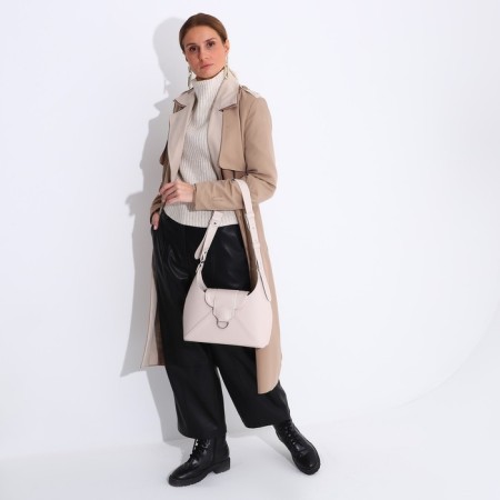 Women's bag on magnet, outer pocket, beige color-7