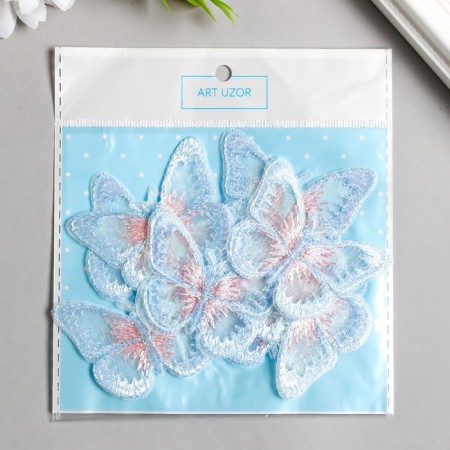 Decor for creativity Textile embroidery "Blue-pink butterfly" 4.3x5.5 cm-2