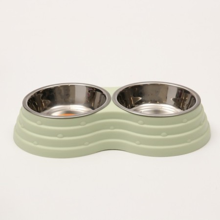 Metal dual bowl on a plastic base 2 x 160 ml, 25 x 14 x 5 cm, green-2