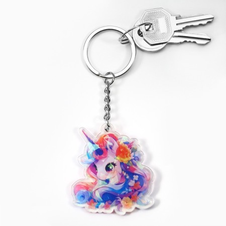 Key keychain holographic "unicorn", 5 x 4.5 cm-4