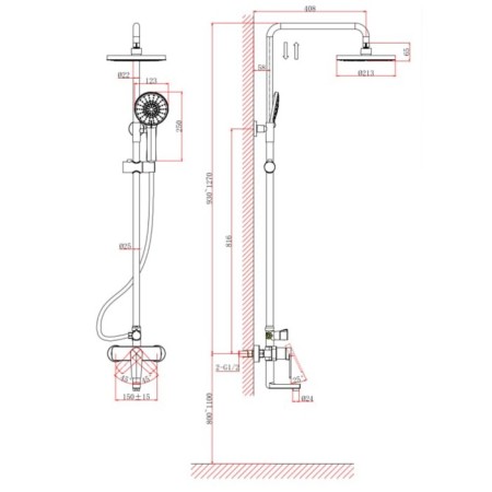 The shower system D&K Bayern fürth DA1523701B18, tropical shower, shower, chromium-1