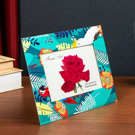 Photo frame Glass 10x15 cm "Parrots in the Tropical Forest" Double convex pattern 22x17 cm-1
