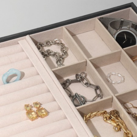 A decoration stand for 9 cells and 12 strips for rings, phlock, 35 × 24 × 3 cm, gray-beige color-2