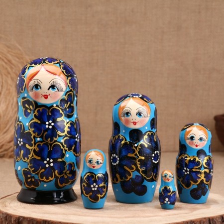 Matryoshka "Chamomile", Blue, 5-doll, 19 cm