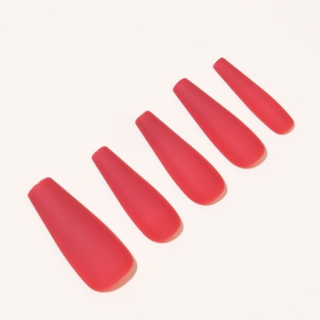 Patching nails, 24 pcs, ballerina shape, matte red color-1