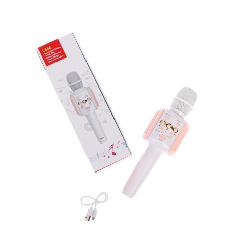 Portable karaoke microphone, 5 watts, 1200 mAh, LED, pink-white-4