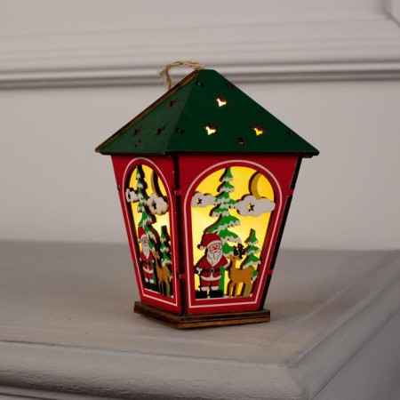 Christmas tree toy "Lantern with Santa Claus", from batteries, glow of warm white-2