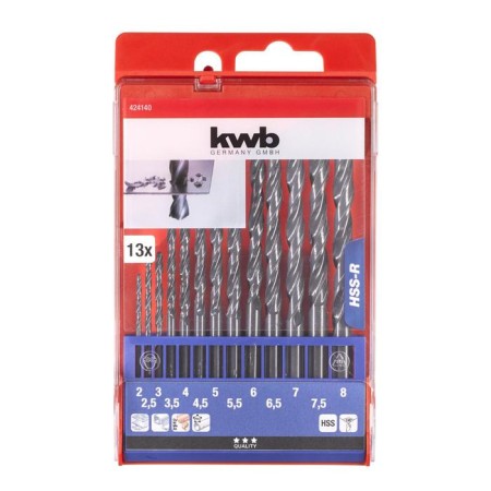 Set of drill on metal KWB, 2-8 mm, din338, sharpening angle 118 °, steel HSS-R, 13 pcs-1