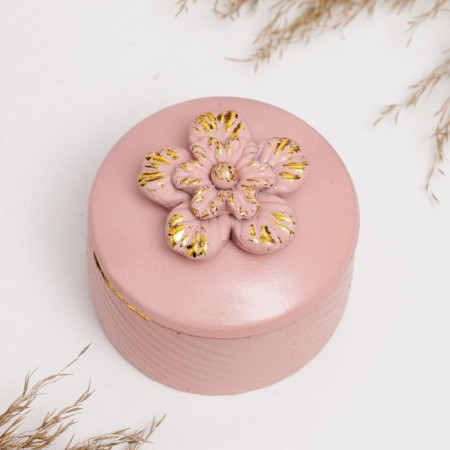 Casket "Flower" pink with gilding, 7x8cm-3