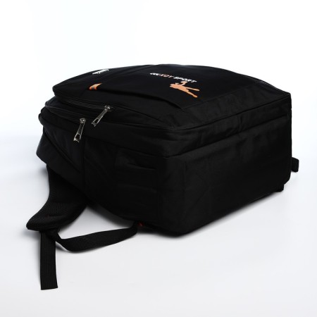 Youth backpack from textiles, 2 parts on lightning, 3 pockets, black/orange color-4