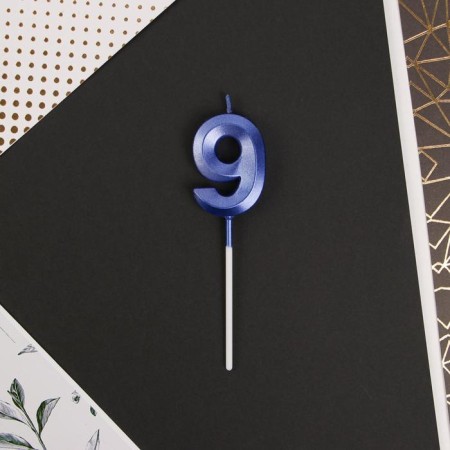 Candle for the cake, the number "9", blue.-2