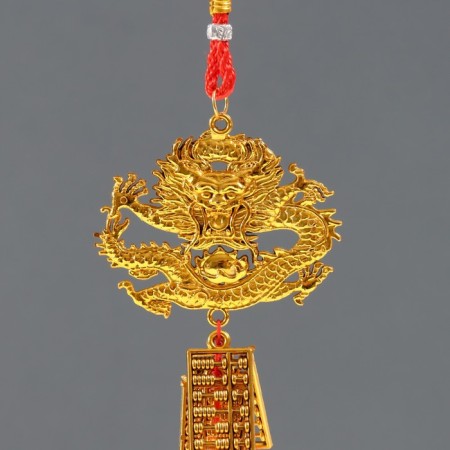 Plastic suspension, textiles "Golden Dragon and scores - for wealth" 2x7.5x38 cm-1
