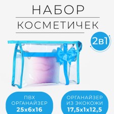 A set of cosmetic bags 2 in 1 on zippers, the color is blue