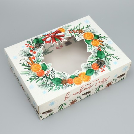Gift Box "Happiness in the New Year", wreath, 32 x 24 x 9 cm, New Year