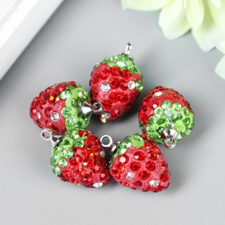 Decor for creativity plastic "Strawberry with a loop" set 5 pcs 1x1.4 cm
