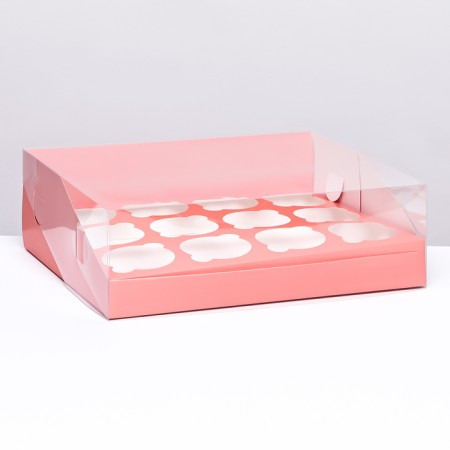 Confectionery folding box for 12 cupcakes 31x 23.5 x 10, pink