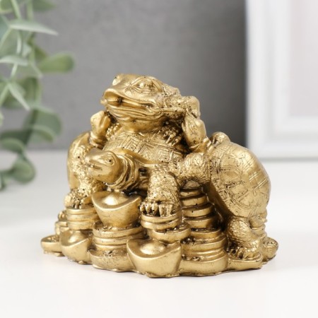 NECK Polystone Bronze "Turtles with toad" 7x9x6.5 cm-1