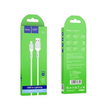 HOCO X65, Lightning cable - USB, 2.4 A, 1 m, tPE braid, white-3