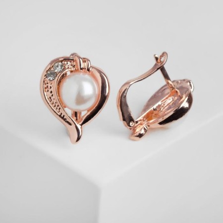 Earrings with pearls "Edel" sheet, white color in pink gold