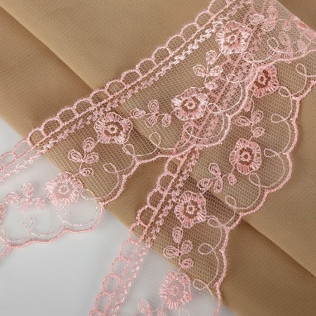 Lace on a grid, 40 mm × 11 ± 1 m, pale pink color-1