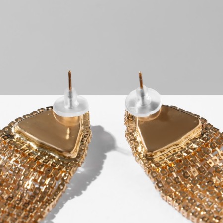 Hanging earrings with grace rhinestones large triangle, white color in gold, 11 cm-1