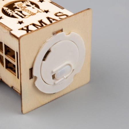 Christmas tree toy "House with a snowman", from batteries, a glow of warm white-2