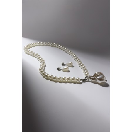 Set 2 objects: earrings, necklace "Pearl" ball No. 8, white color in silver, l = 45 cm-4