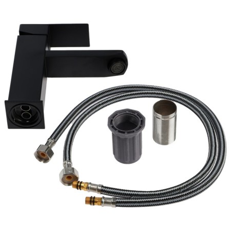 Zein Z2393 sink mixer, 40 mm cartridge, short spout, stainless steel, black-5