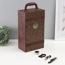 Casket wood, leatherette for 2 bottles 