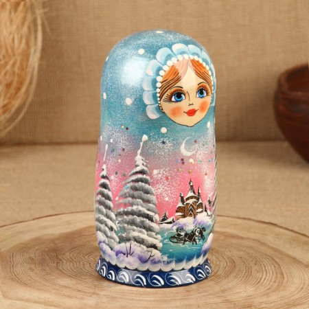 Nesting doll "Winter", Blue, 5 puppet, suite-13