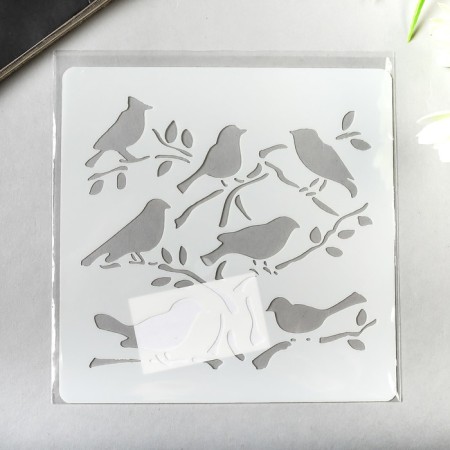 Stencil plastic "Birds on branches" 13x13 cm-2