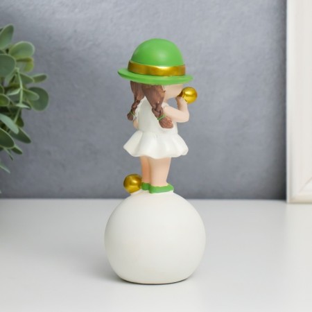Souvenir Polystone "Baby in a green hat, with a gold bubble on the ball" 16x7x7 cm-2