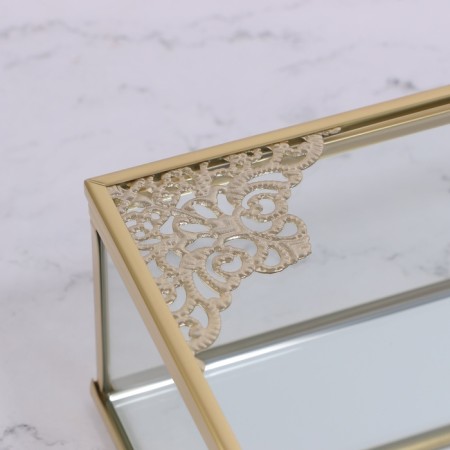 Great organizer for storage, with a lid, glass, with a mirror -bottom, 1 section, 20 × 16 × 6.5 cm, the color is transparent/copper-8