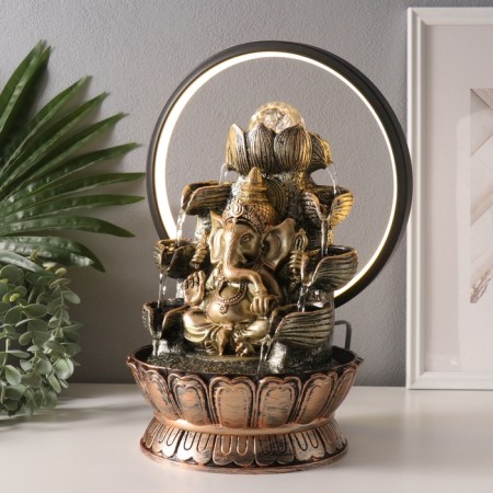 Table Polystone Fountain from the Network, Hanesha's backlight in gold under waterfalls 25x20x34 cm 10692-3